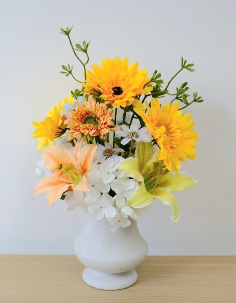 ดอกเยอบีร่าประดิษฐ์ผ้าในแจกัน  JGLORYFLOWER  สีเหลือง